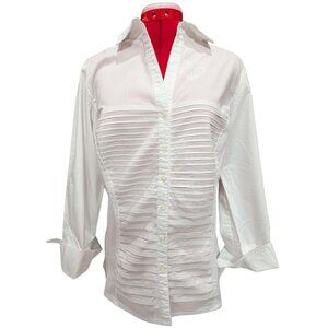 Zac & Rachel White Pleated Cotton Stretch Button-Up  Shirt